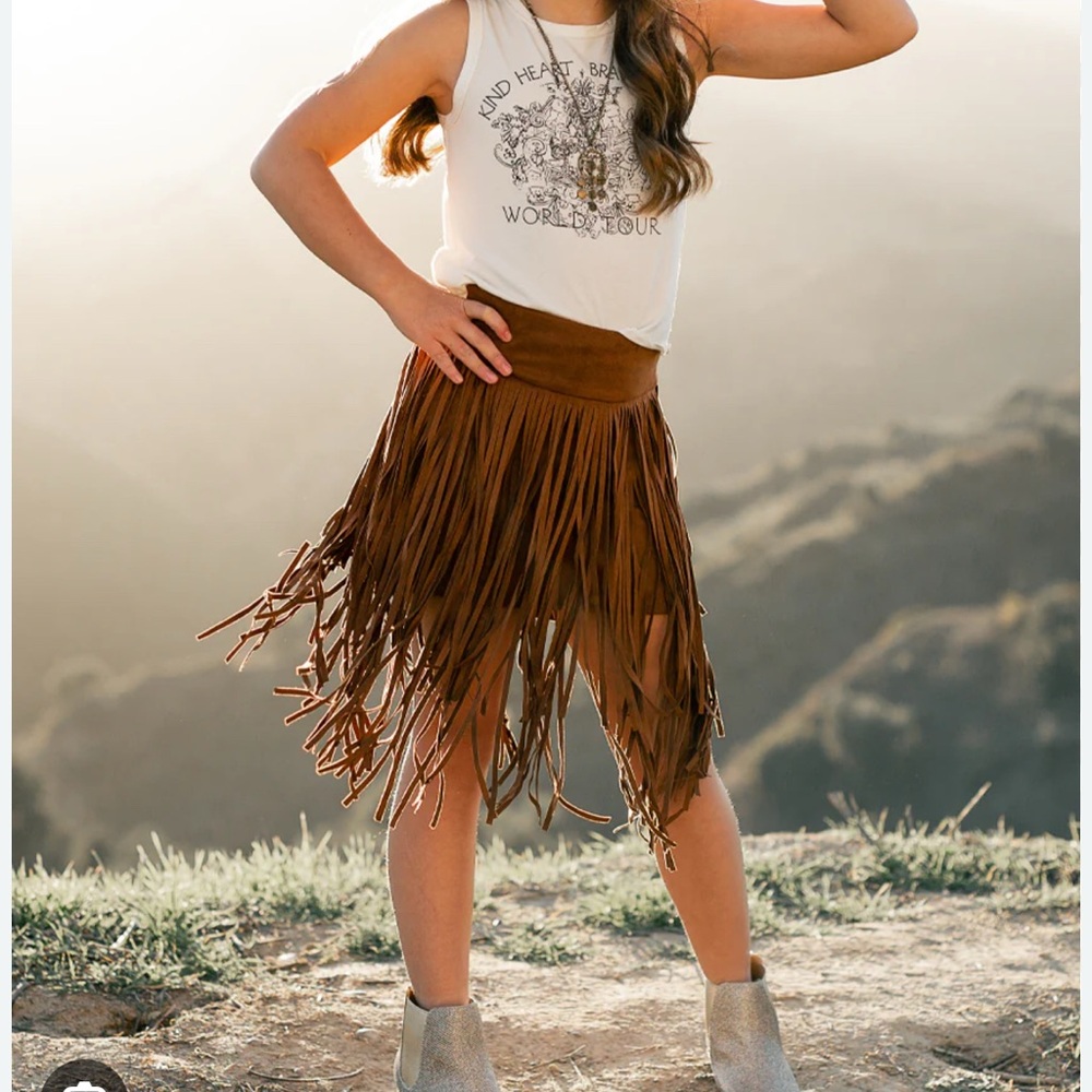 Joyfolie Brown Fringe Kids Skirt